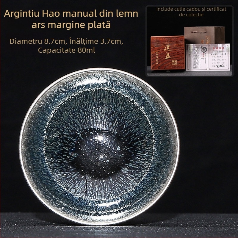 Jianyang Jian Zhan – glazură minerală originală, ceramică lucrată manual, corp de fier, schimbare de culoare în cuptor, ceașcă cu o sută de flori, Tianmu Cup cu păr de iepure și picături de ulei, ceașcă a Maestrului