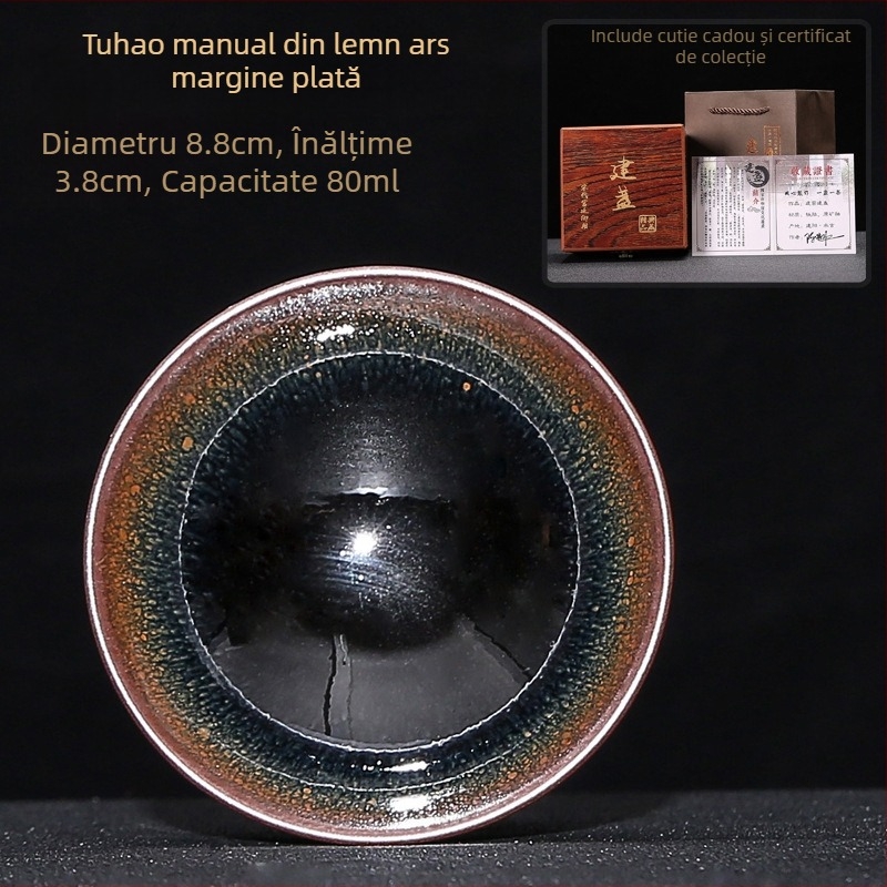 Jianyang Jian Zhan – glazură minerală originală, ceramică lucrată manual, corp de fier, schimbare de culoare în cuptor, ceașcă cu o sută de flori, Tianmu Cup cu păr de iepure și picături de ulei, ceașcă a Maestrului