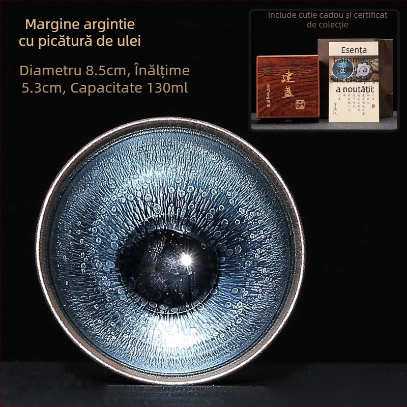 Jianyang Jian Zhan – glazură minerală originală, ceramică lucrată manual, corp de fier, schimbare de culoare în cuptor, ceașcă cu o sută de flori, Tianmu Cup cu păr de iepure și picături de ulei, ceașcă a Maestrului