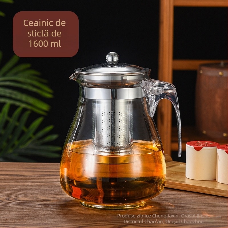 Ceainic de sticlă cu infuzor din oțel inoxidabil și filtru, set de ceai pentru uz casnic