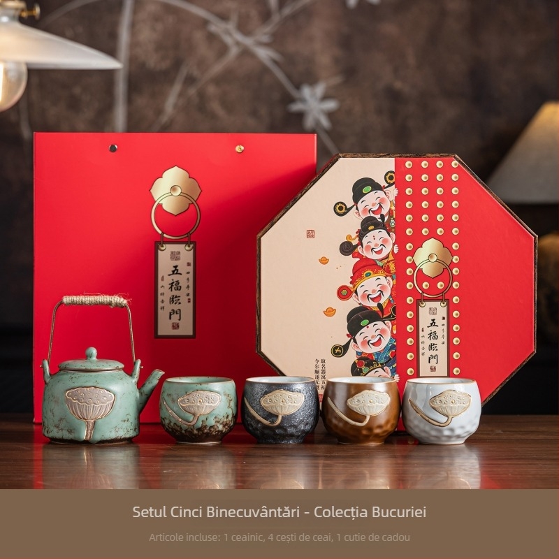 Set de ceai Gongfu din ceramică, într-o cutie cadou, inspirat de Muzeul Orașului Interzis, potrivit ca dar pentru persoane în vârstă și clienți, zile de naștere, inaugurări și cadouri pentru Anul Calului.