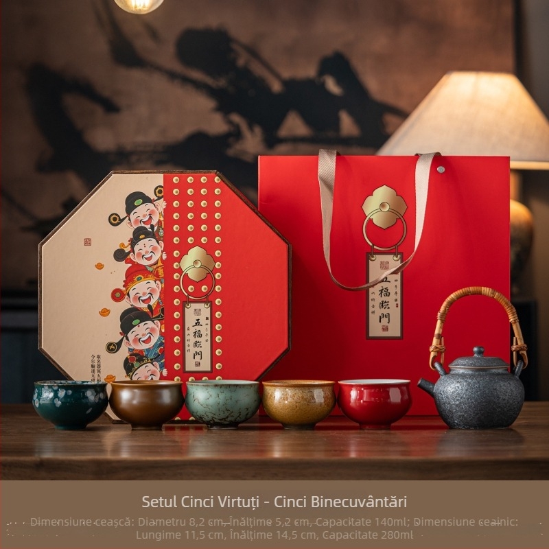 Set de ceai Gongfu din ceramică, într-o cutie cadou, inspirat de Muzeul Orașului Interzis, potrivit ca dar pentru persoane în vârstă și clienți, zile de naștere, inaugurări și cadouri pentru Anul Calului.