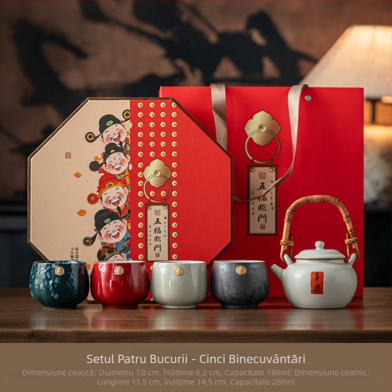 Set de ceai Gongfu din ceramică, într-o cutie cadou, inspirat de Muzeul Orașului Interzis, potrivit ca dar pentru persoane în vârstă și clienți, zile de naștere, inaugurări și cadouri pentru Anul Calului.