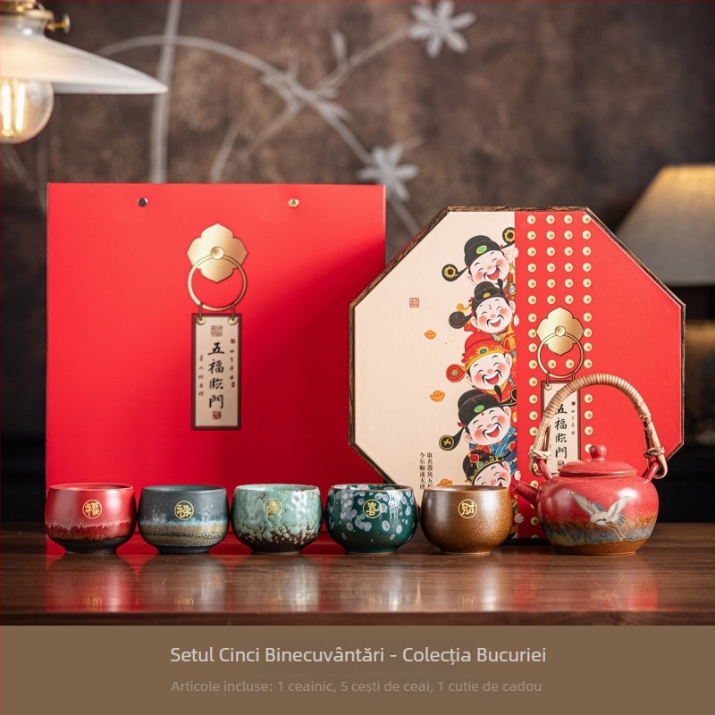 Set de ceai Gongfu din ceramică, într-o cutie cadou, inspirat de Muzeul Orașului Interzis, potrivit ca dar pentru persoane în vârstă și clienți, zile de naștere, inaugurări și cadouri pentru Anul Calului.