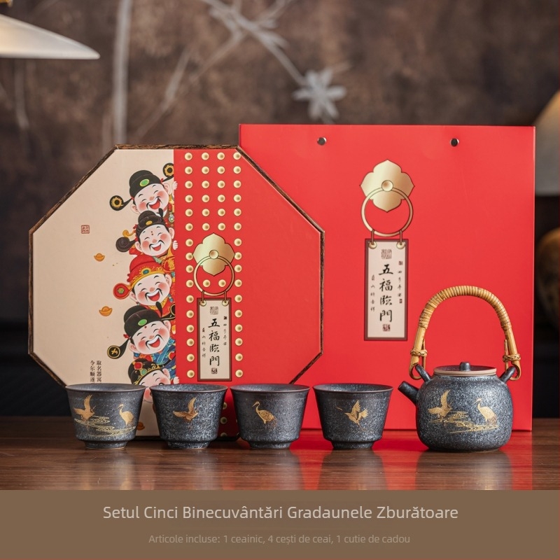 Set de ceai Gongfu din ceramică, într-o cutie cadou, inspirat de Muzeul Orașului Interzis, potrivit ca dar pentru persoane în vârstă și clienți, zile de naștere, inaugurări și cadouri pentru Anul Calului.
