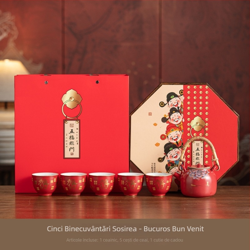 Set de ceai Gongfu din ceramică, într-o cutie cadou, inspirat de Muzeul Orașului Interzis, potrivit ca dar pentru persoane în vârstă și clienți, zile de naștere, inaugurări și cadouri pentru Anul Calului.