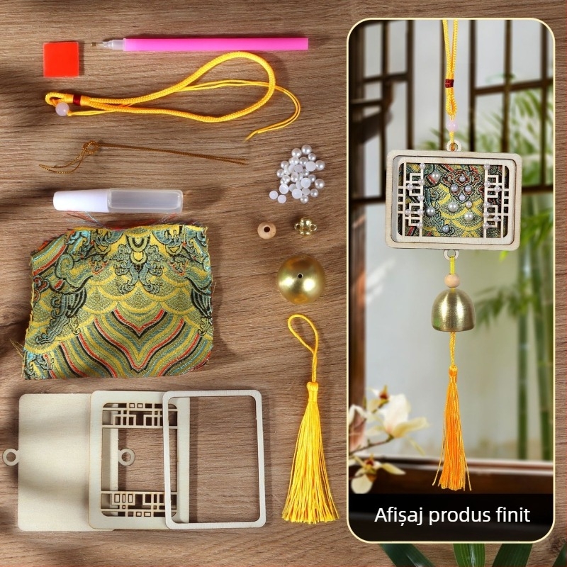 Kit DIY pentru pandantiv cu perle și brocart – decor în stil chinezesc nou, cadou