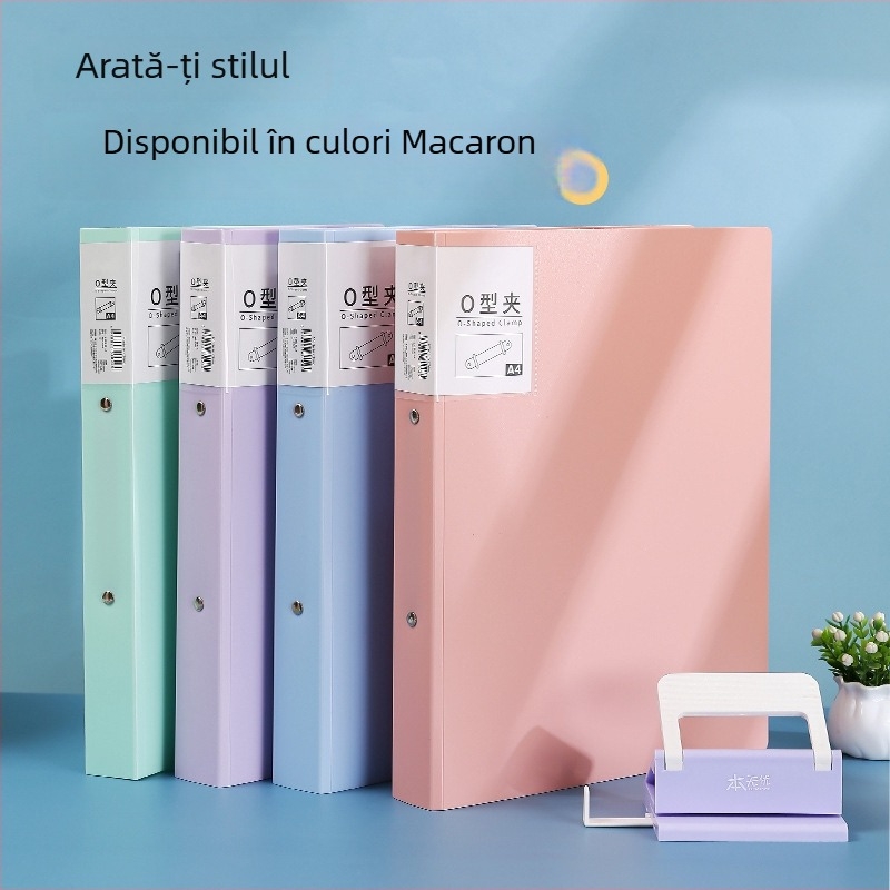 Dosar A4 cu două găuri în formă de O pentru fișiere, colorat, suport minimalist pentru caiet