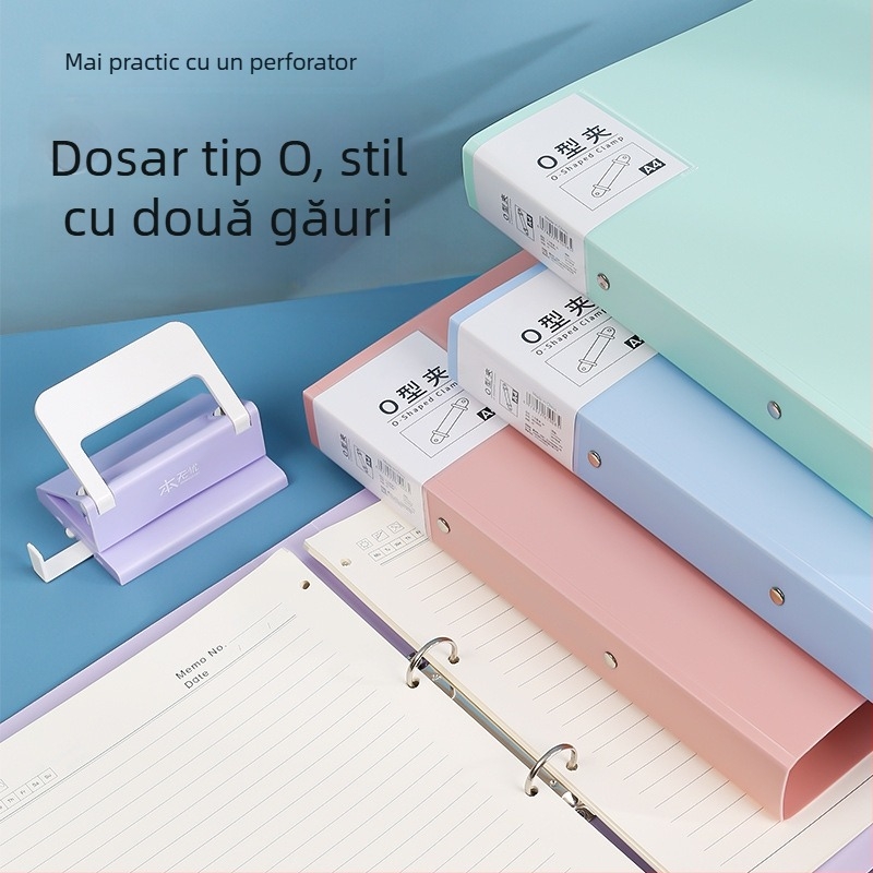 Dosar A4 cu două găuri în formă de O pentru fișiere, colorat, suport minimalist pentru caiet