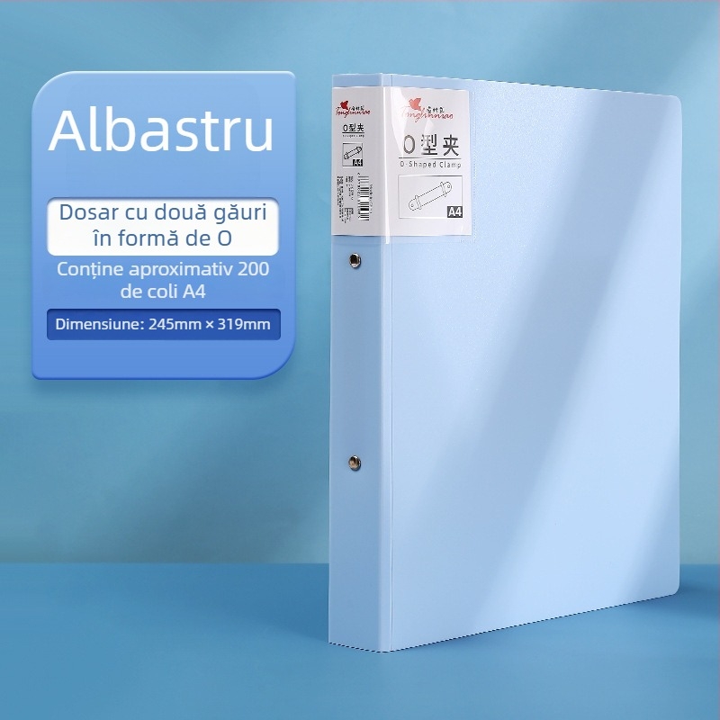Dosar A4 cu două găuri în formă de O pentru fișiere, colorat, suport minimalist pentru caiet