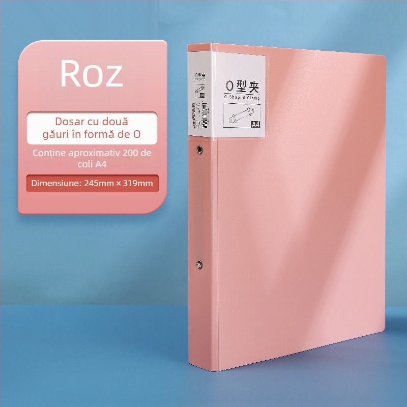Dosar A4 cu două găuri în formă de O pentru fișiere, colorat, suport minimalist pentru caiet