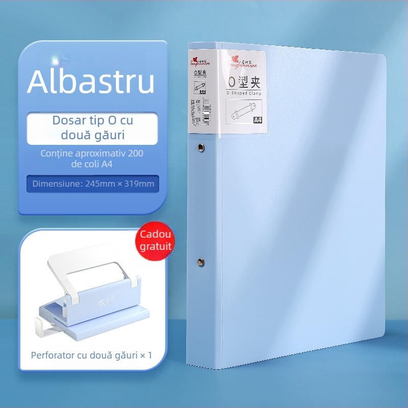 Dosar A4 cu două găuri în formă de O pentru fișiere, colorat, suport minimalist pentru caiet