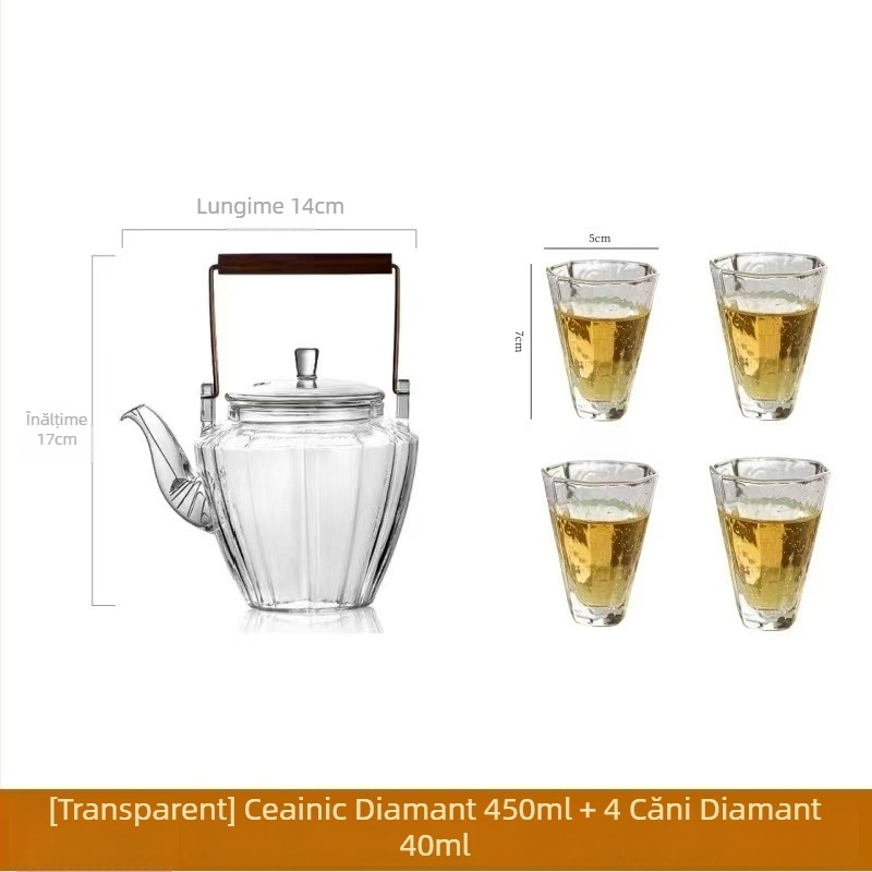 Ceainic din sticlă rezistentă la căldură, cu set de ceai pentru uz casnic, potrivit pentru plita ceramică electrică