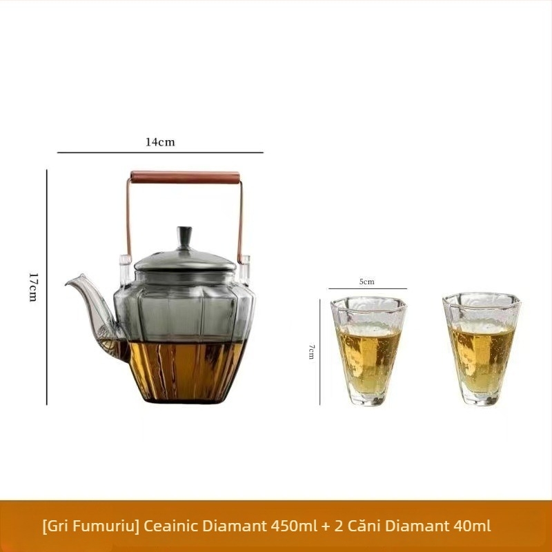 Ceainic din sticlă rezistentă la căldură, cu set de ceai pentru uz casnic, potrivit pentru plita ceramică electrică