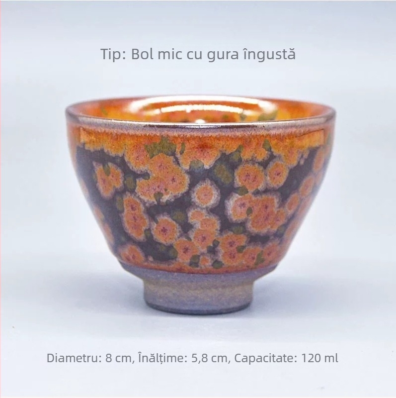 Ceașcă ceramică de ceai, cu corp din fier, glazură crăpată, pentru meditație, motiv Phoenix