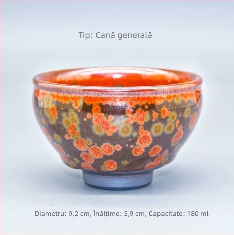 Ceașcă ceramică de ceai, cu corp din fier, glazură crăpată, pentru meditație, motiv Phoenix