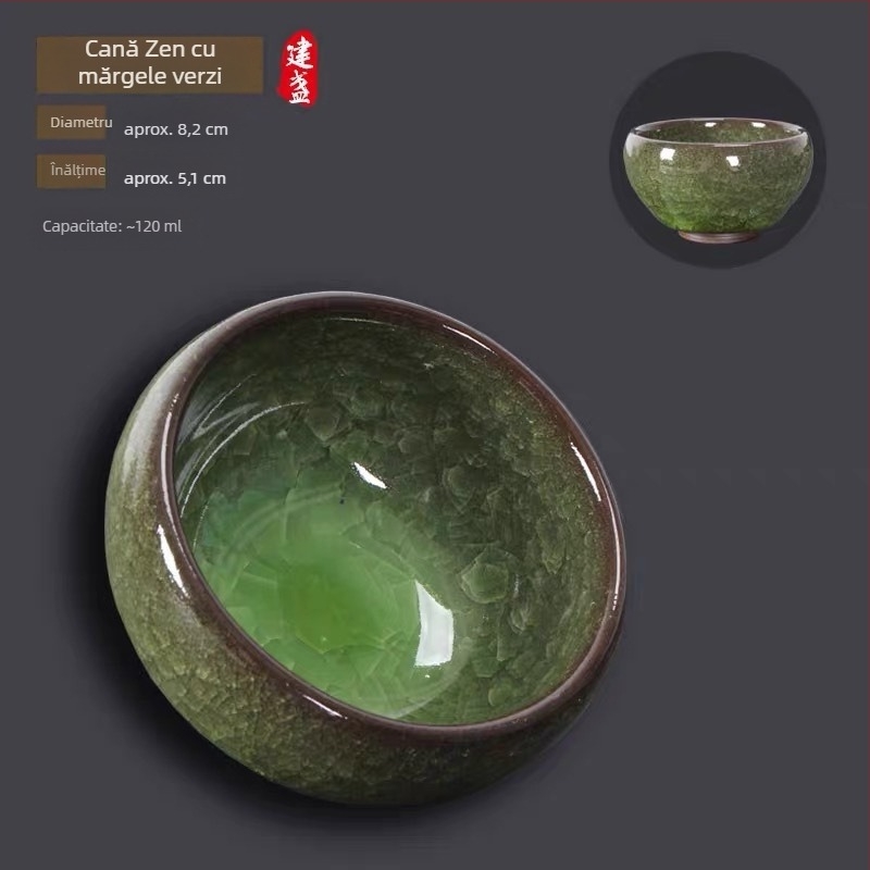 Ceașcă ceramică de ceai, cu corp din fier, glazură crăpată, pentru meditație, motiv Phoenix