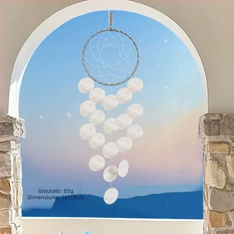 Set DIY cu scoici: clopot de vânt cu oglindă, dream catcher, lună — decor interior suspendat, realizare manuală