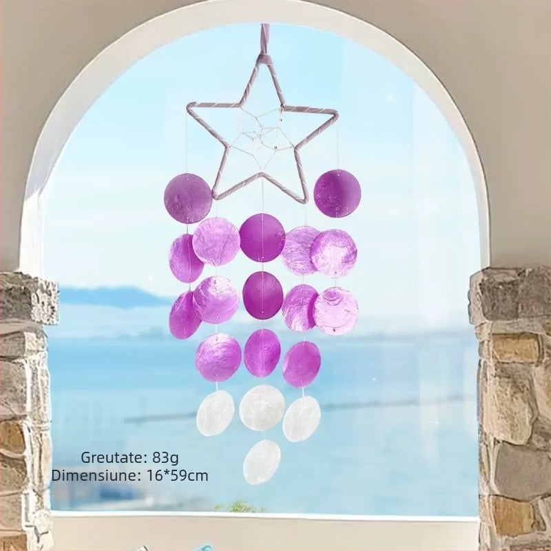 Set DIY cu scoici: clopot de vânt cu oglindă, dream catcher, lună — decor interior suspendat, realizare manuală