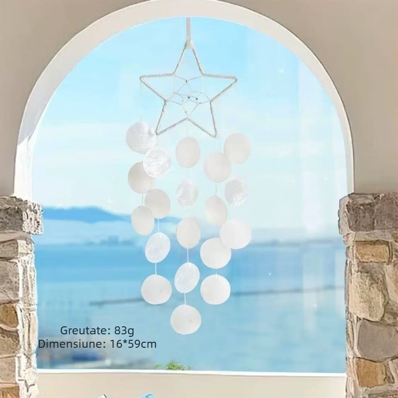 Set DIY cu scoici: clopot de vânt cu oglindă, dream catcher, lună — decor interior suspendat, realizare manuală