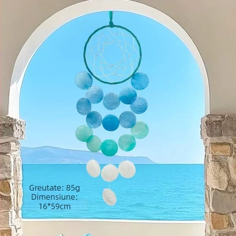 Set DIY cu scoici: clopot de vânt cu oglindă, dream catcher, lună — decor interior suspendat, realizare manuală