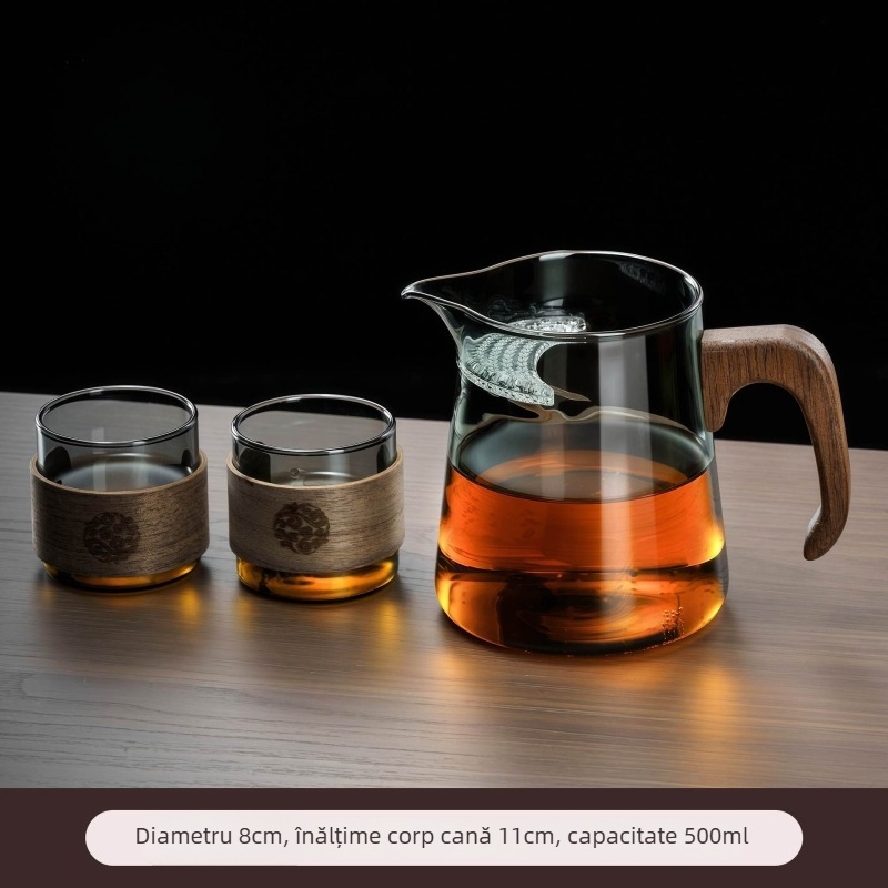 Ceasca de ceai din sticlă borosilicat groasă, în formă de semilună, cu filtru integrat și separare ceai-apă, infuzor pentru ceai verde