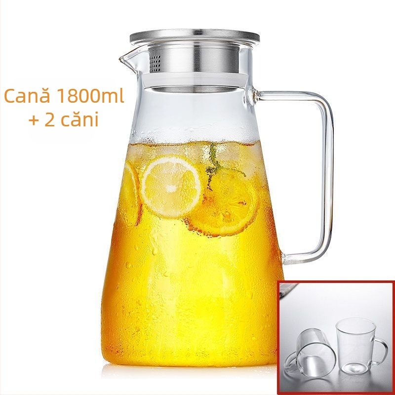 Carafă de sticlă pentru uz casnic, capacitate mare, rezistentă la căldură, pentru sucuri și apă rece, cu mâner pătrat