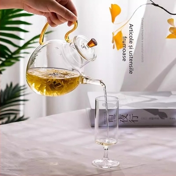 Ceainic japonez din sticlă borosilicată rezistentă la căldură, mic, pentru ceai verde și ceai cu flori, cu filtru.