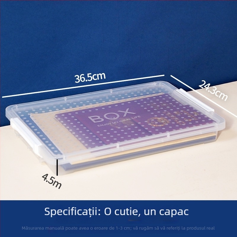 Cutie pătrată pentru documente, din plastic transparent cu capac, cutie A4 sigilată pentru arhivare și organizare, capacitate mare
