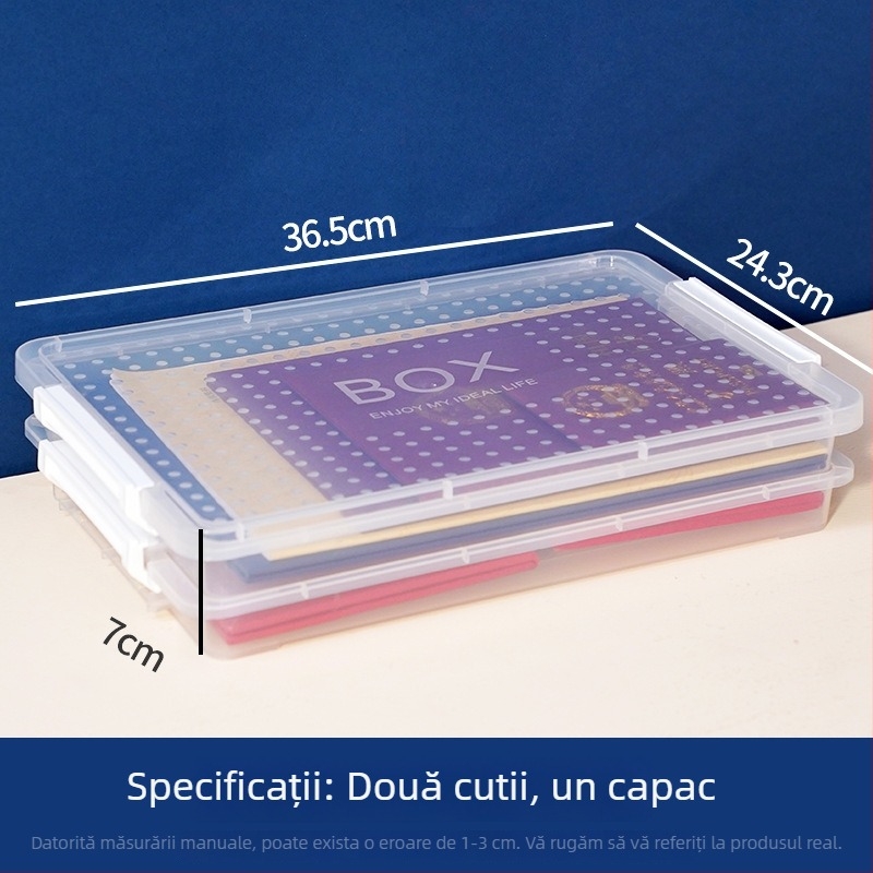 Cutie pătrată pentru documente, din plastic transparent cu capac, cutie A4 sigilată pentru arhivare și organizare, capacitate mare