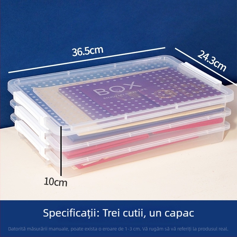 Cutie pătrată pentru documente, din plastic transparent cu capac, cutie A4 sigilată pentru arhivare și organizare, capacitate mare