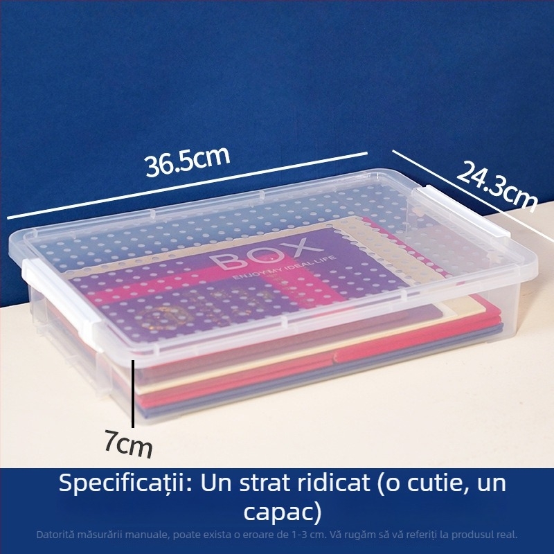 Cutie pătrată pentru documente, din plastic transparent cu capac, cutie A4 sigilată pentru arhivare și organizare, capacitate mare