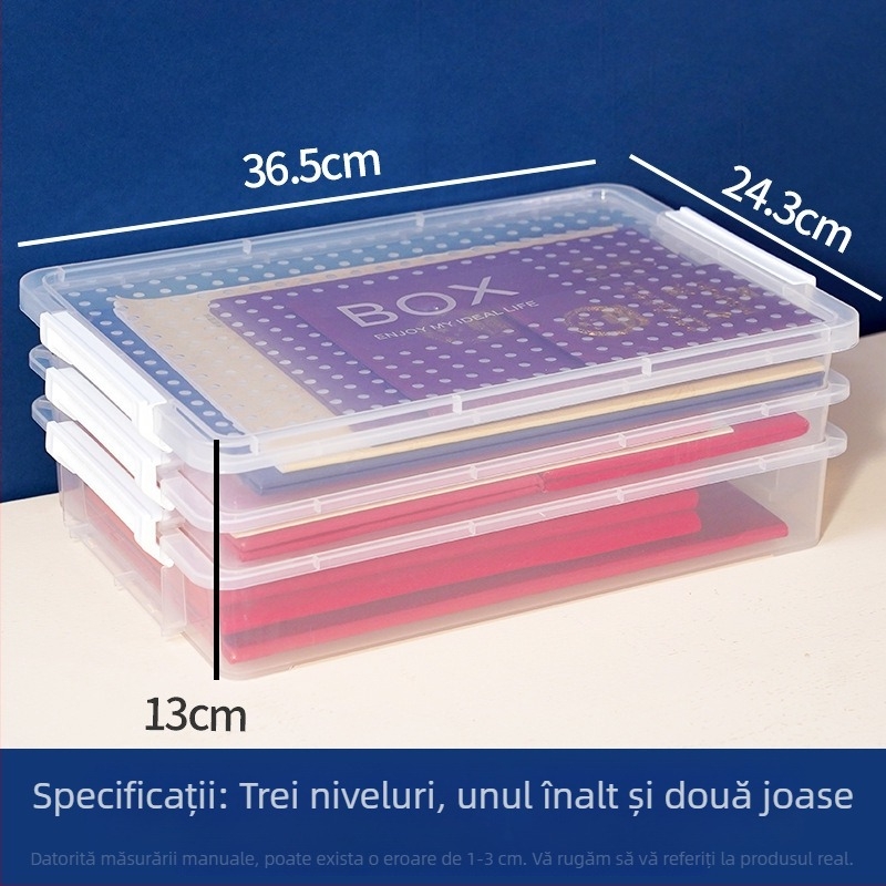 Cutie pătrată pentru documente, din plastic transparent cu capac, cutie A4 sigilată pentru arhivare și organizare, capacitate mare