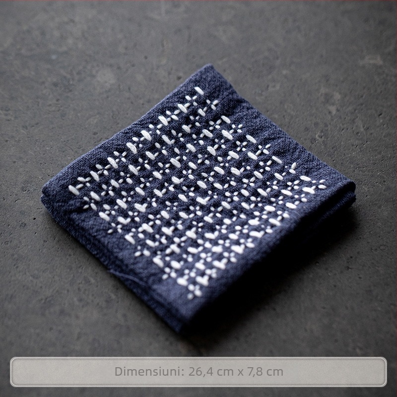 Prosop de ceai stil japonez, din bumbac și in, cu trei pliuri, design Zen rustic; suport mic pătrat cu model de cărămidă pentru ceașcă, covoraș pentru ceainic și pânză pentru ceremonia ceaiului