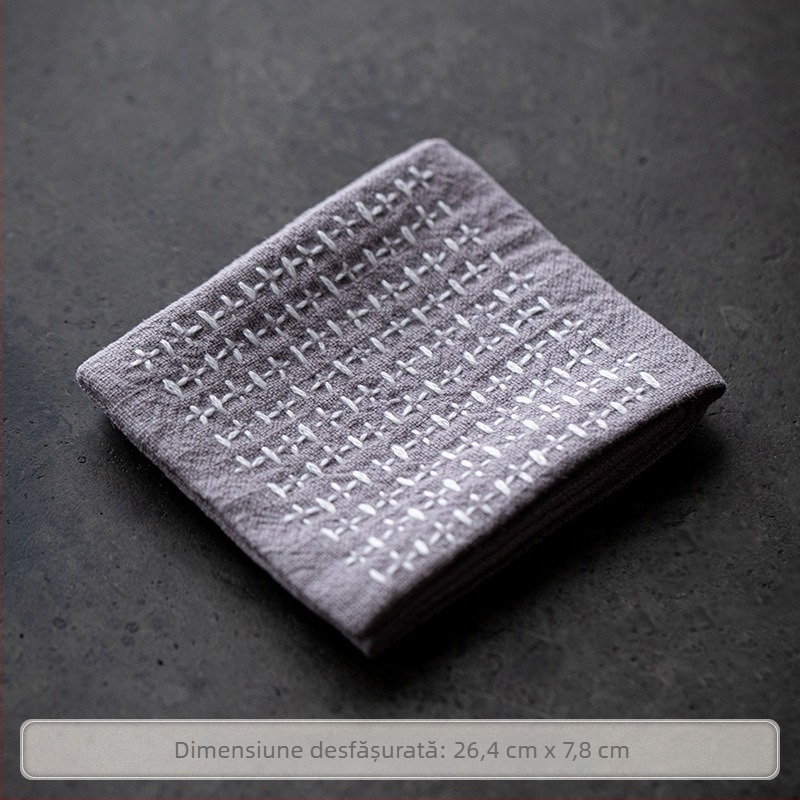 Prosop de ceai stil japonez, din bumbac și in, cu trei pliuri, design Zen rustic; suport mic pătrat cu model de cărămidă pentru ceașcă, covoraș pentru ceainic și pânză pentru ceremonia ceaiului