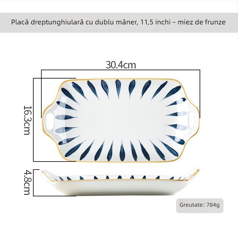 Vas dreptunghiular din porțelan crem, cu mânere duble, potrivit pentru coacere, deserturi, ceai și gustări