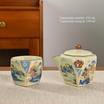 Ceainic ceramic emailat cu opt laturi pentru o porție individuală de ceai, set de ceai de înaltă calitate pentru uz casnic