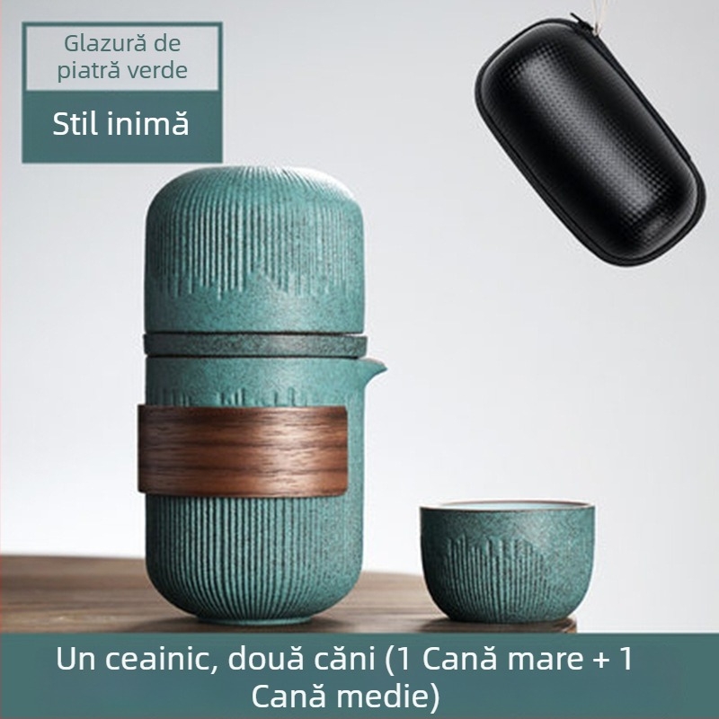 Set de ceai Kung Fu portabil cu glazură Bluestone, cu ceainic și două sau patru cești, design simplu, husă de transport