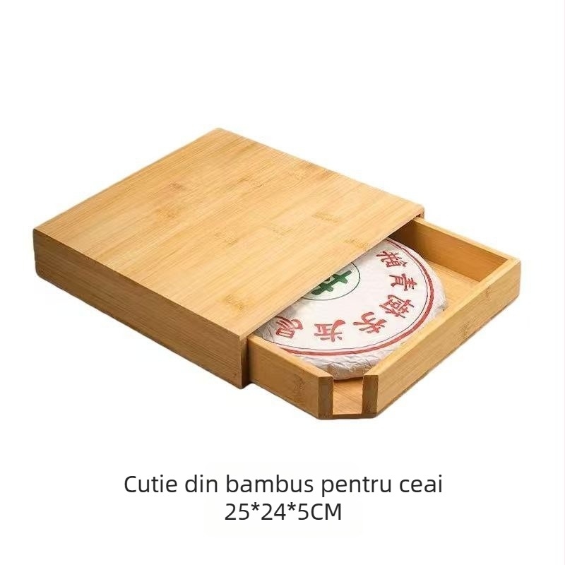 Set din bambus cu cutii pentru ceai, tăvi pentru ceai Pu'er, cutii de degustare, tăvi pentru ceai sub formă de cub, deschizătoare și cuțite pentru ceai