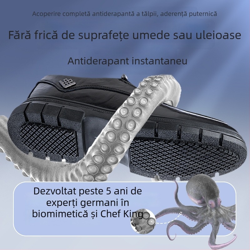 Dinggu încălțăminte pentru bucătari: antiderapantă, impermeabilă, rezistentă la ulei, ușoară, piele neagră