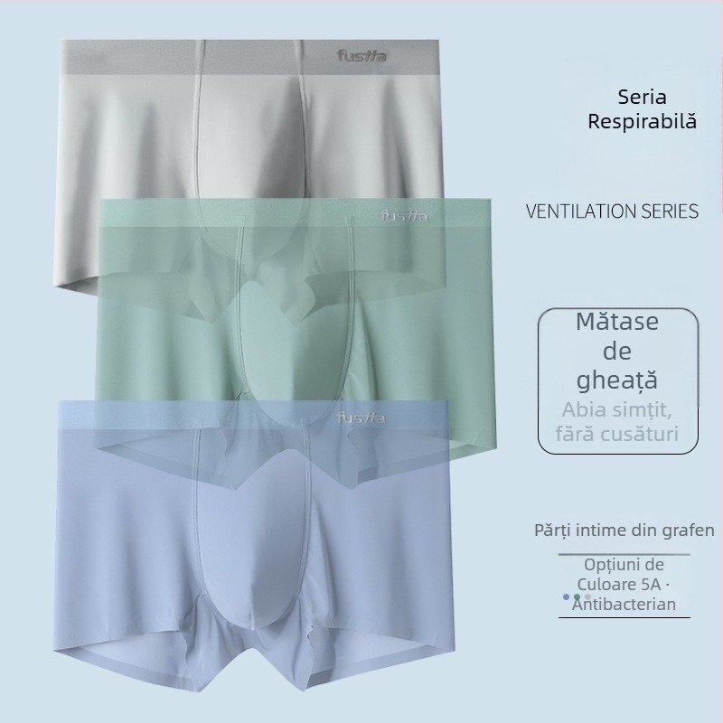 Boxeri bărbați fără cusătură, grafen, respirabili, uni, talie medie