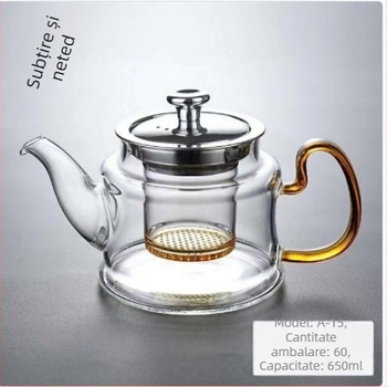 Ceainic din sticlă borosilicat rezistentă la temperaturi, pentru două persoane, filtru din oțel inoxidabil, încălzire pe plită ceramică, stil modern minimalist