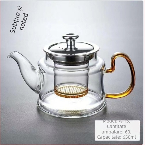 Ceainic din sticlă borosilicat rezistentă la temperaturi, pentru două persoane, filtru din oțel inoxidabil, încălzire pe plită ceramică, stil modern minimalist