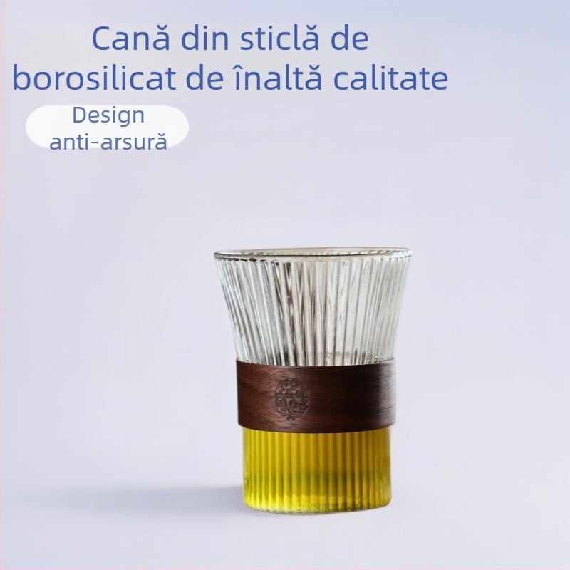 Set de ceai din sticlă în stil japonez, cu dungi verticale îngroșate, cești din sticlă separate, pentru uz casnic