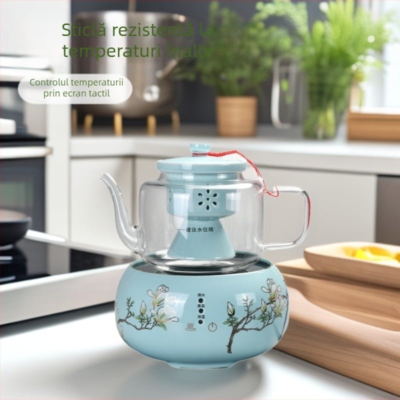 Fierbător electric ceramic cu sticlă de înalt siliciu îngroșată, pentru fierberea apei și infuzarea ceaiului; ceramică cu atingere sensibilă, rezistent la temperaturi înalte.