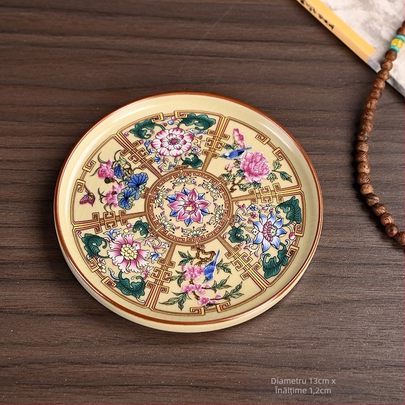 Suport pentru ceainic Ruyao Kiln cu model de fisuri de gheață, set de ceai ceramic, tavă pentru ceai, izolație termică, anti-arsură, diametru 13 cm, înălțime 1,2 cm
