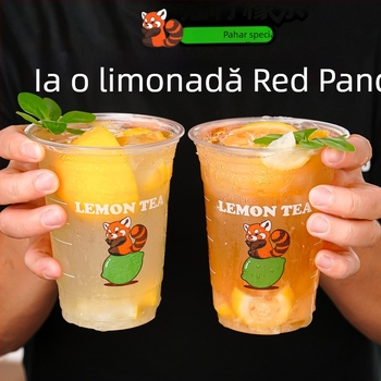 Pahar PET de unică folosință, transparent, 600 ml, pentru băuturi reci, cu capac, pentru utilizare comercială și la standuri