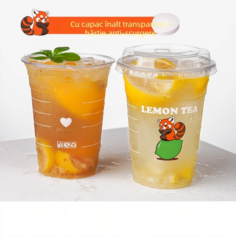 Pahar PET de unică folosință, transparent, 600 ml, pentru băuturi reci, cu capac, pentru utilizare comercială și la standuri