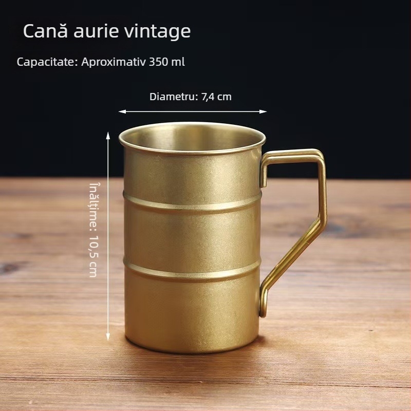 Cană de bere din oțel inoxidabil 304, stil retro-industrial, 301–400 ml, camping în aer liber