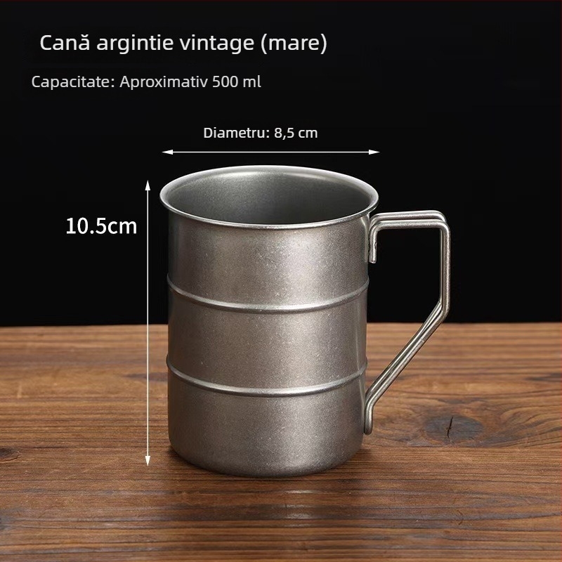Cană de bere din oțel inoxidabil 304, stil retro-industrial, 301–400 ml, camping în aer liber